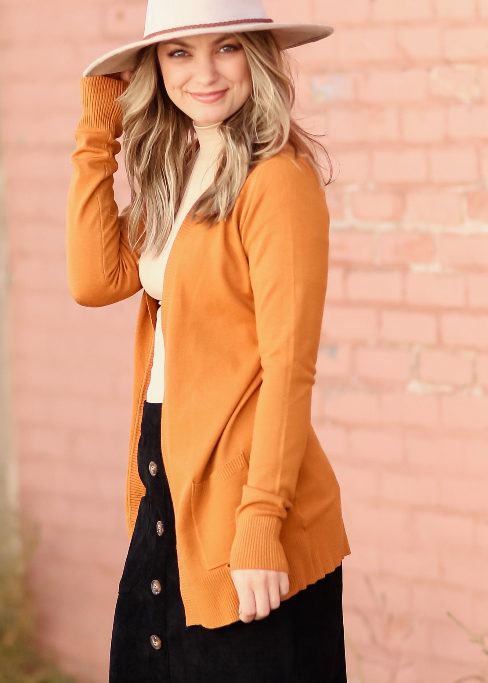 Open Front Long Sleeve Knit Sweater Pocket Cardigan Tops Tea N Rose Caramel / S