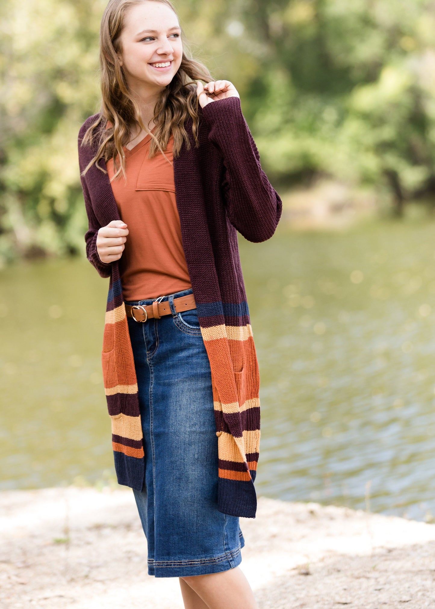 Open Front Long Striped Cardigan Layering Essentials