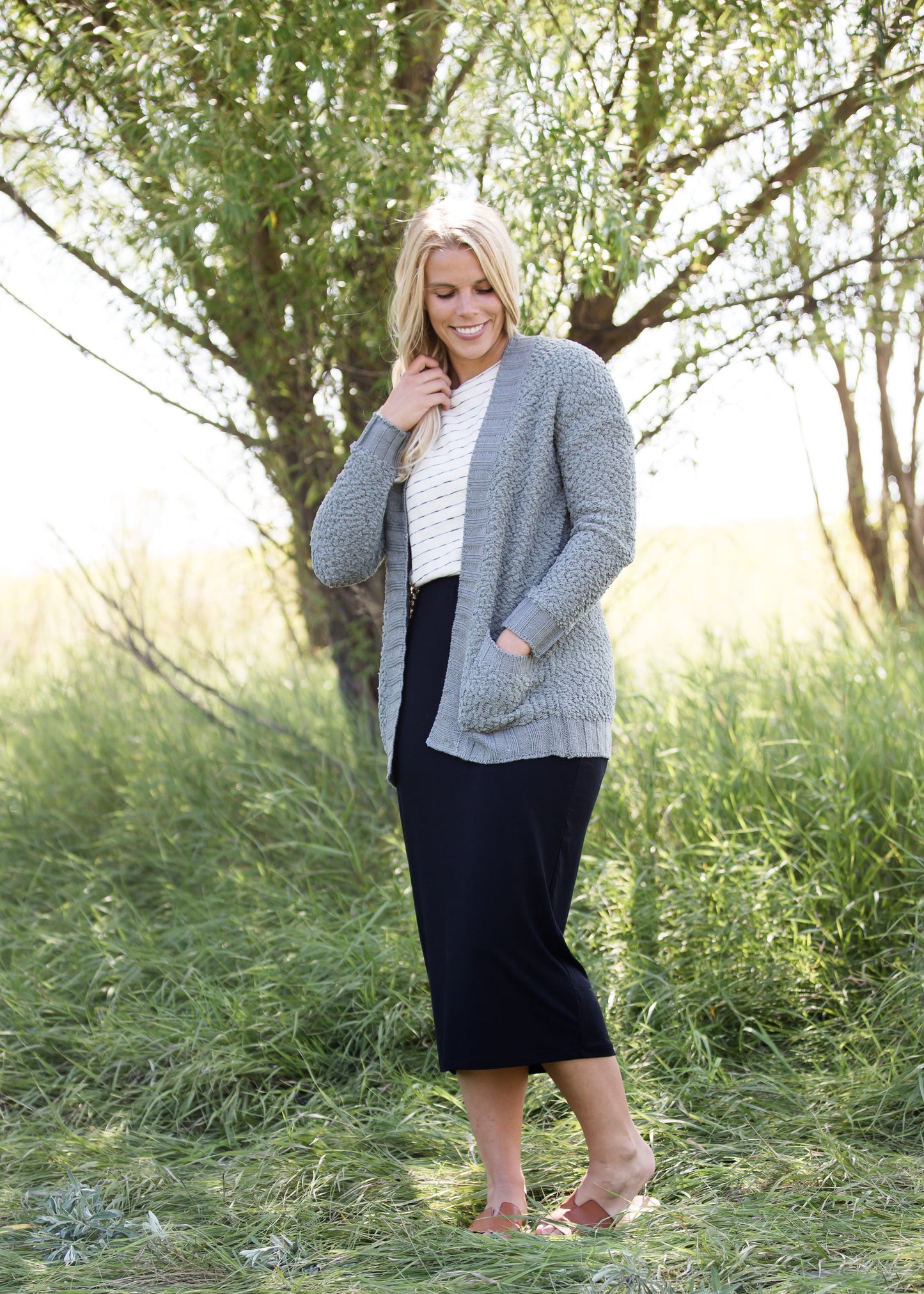 olive popcorn knit open front cozy cardigan