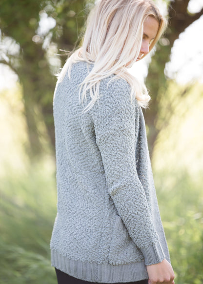 olive popcorn knit open front cozy cardigan