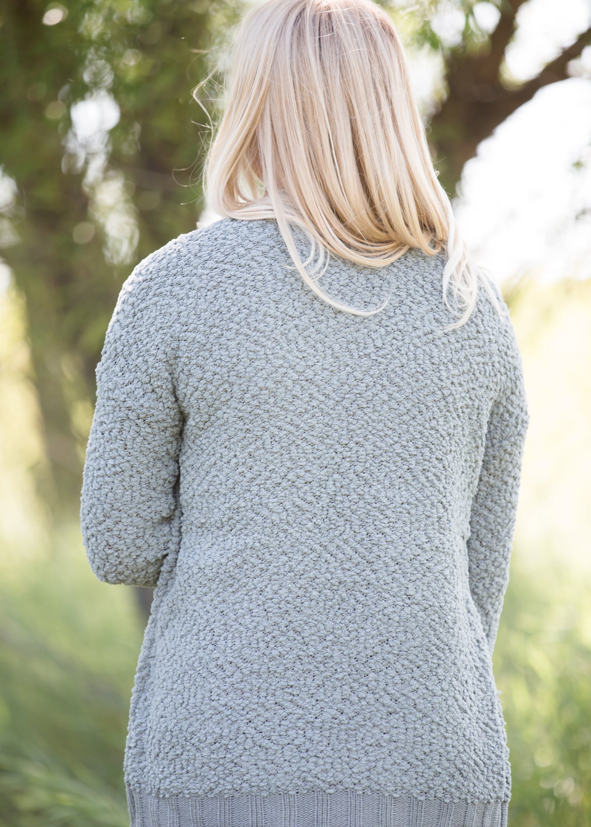 olive popcorn knit open front cozy cardigan