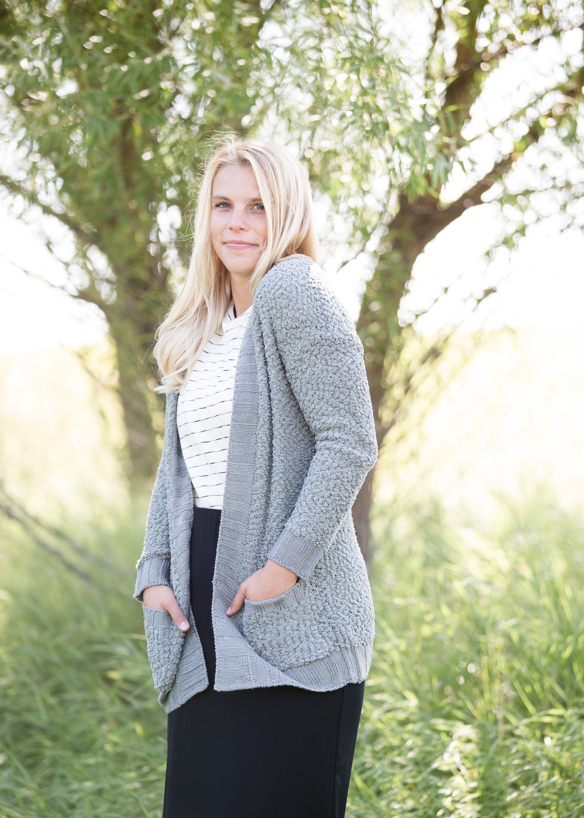 olive popcorn knit open front cozy cardigan