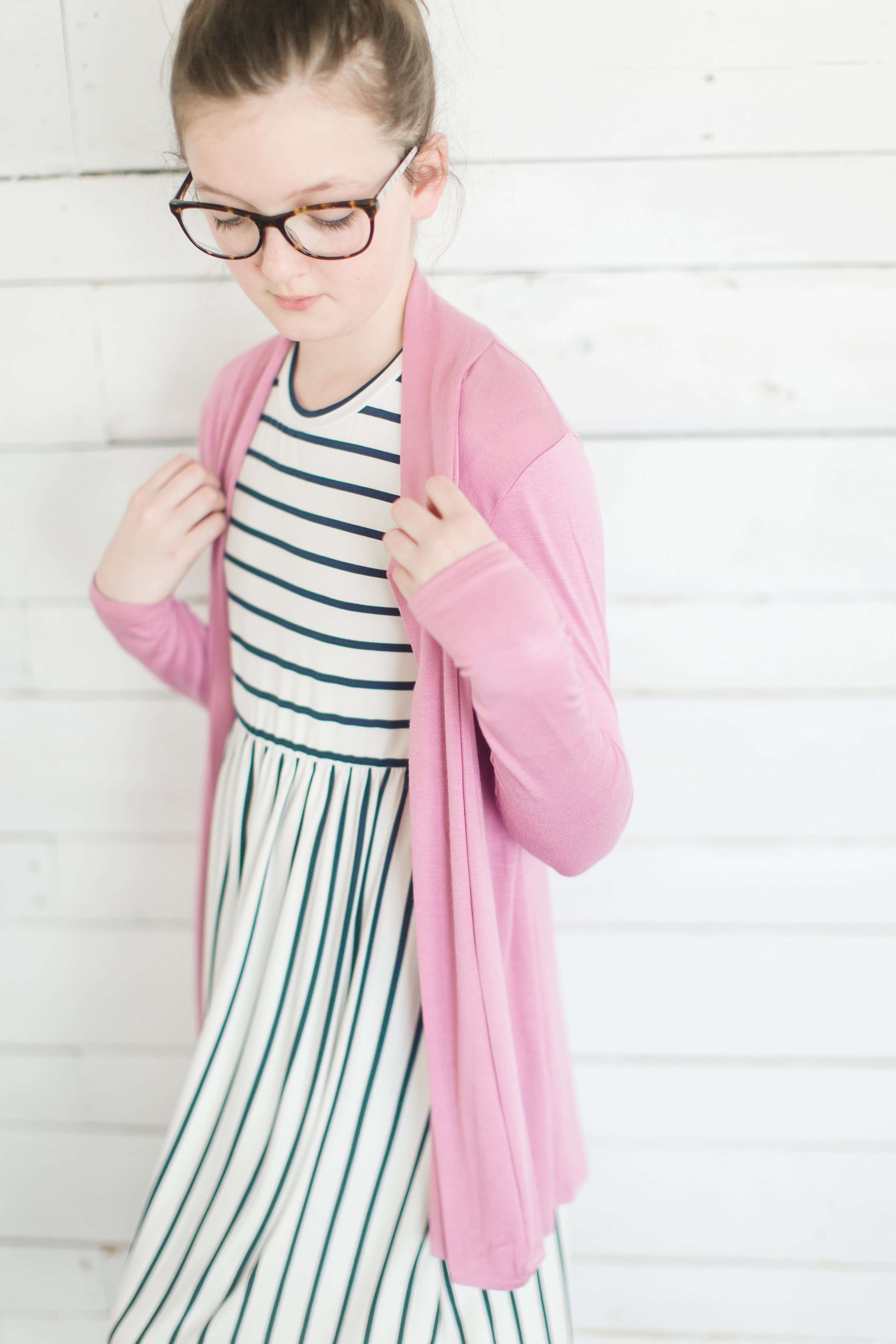 Open Front Solid Cardigan Layering Essentials Pink / 12