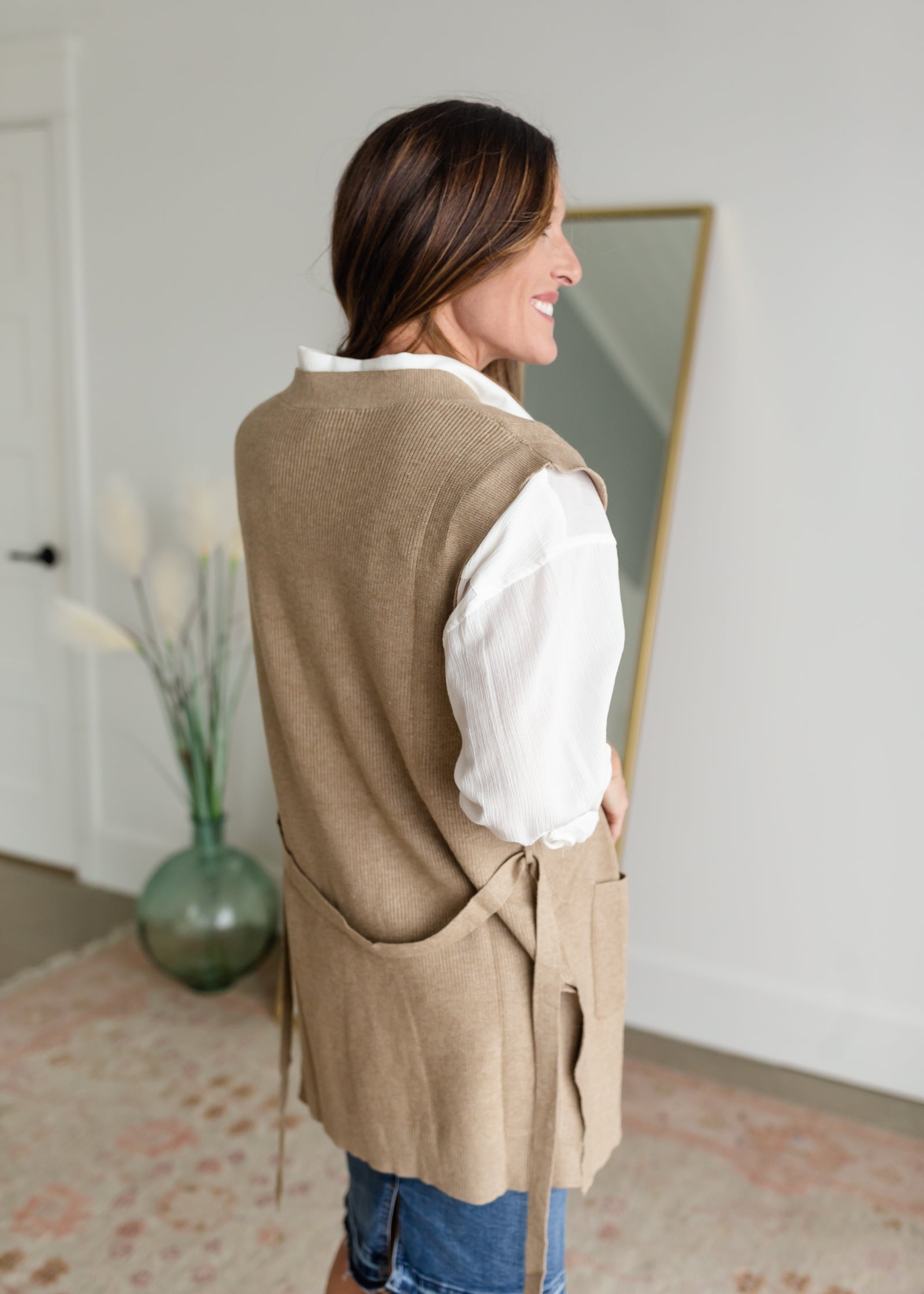 Open Front Sweater Vest with Pockets Shirt Entro