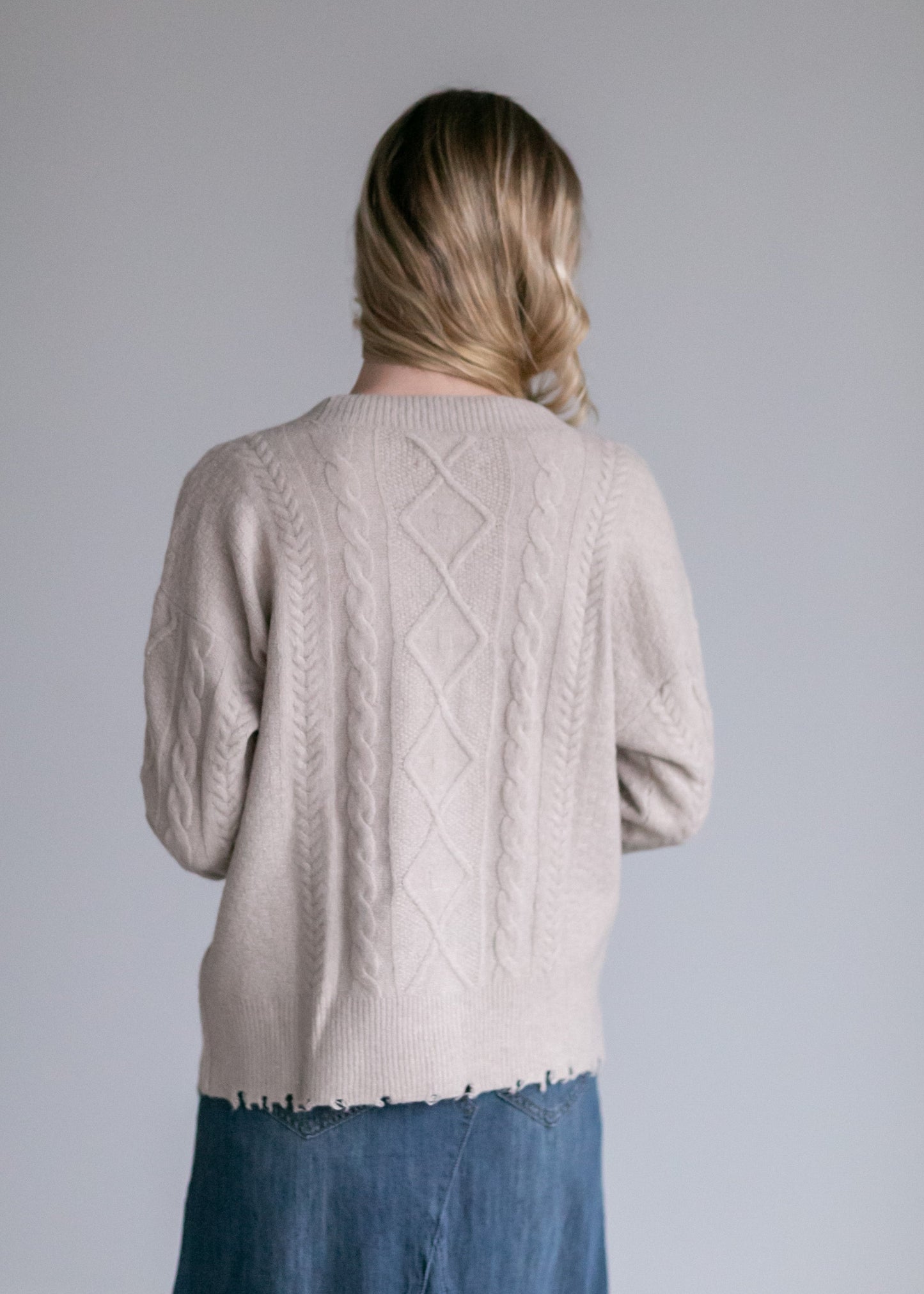 Open Front V-Neck Cable Cardigan Tops