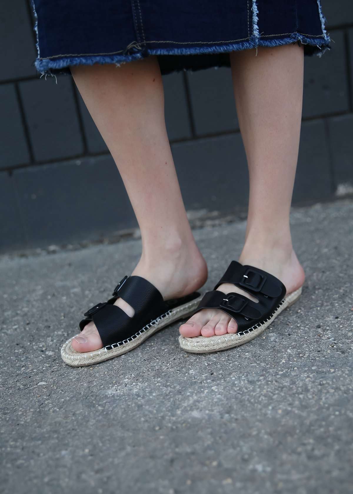 Gray and Black Rope Sole Womens Sandals