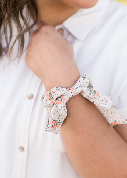 orange and cream floral bow scrunchie