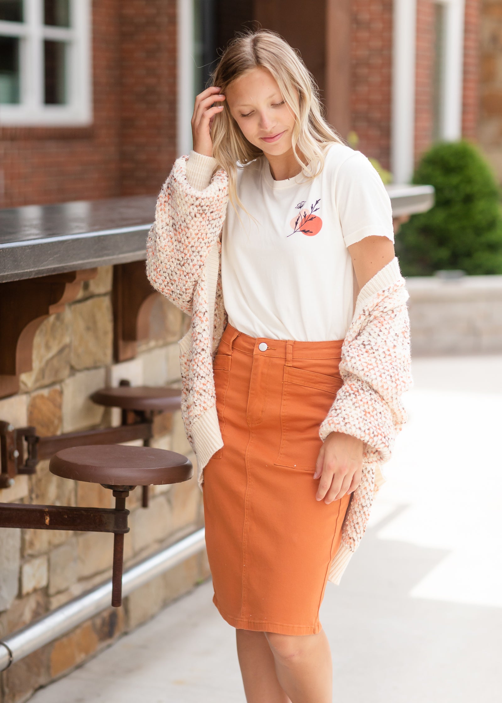 Orange Square Patch Pocket Midi Skirt - FINAL SALE Skirts