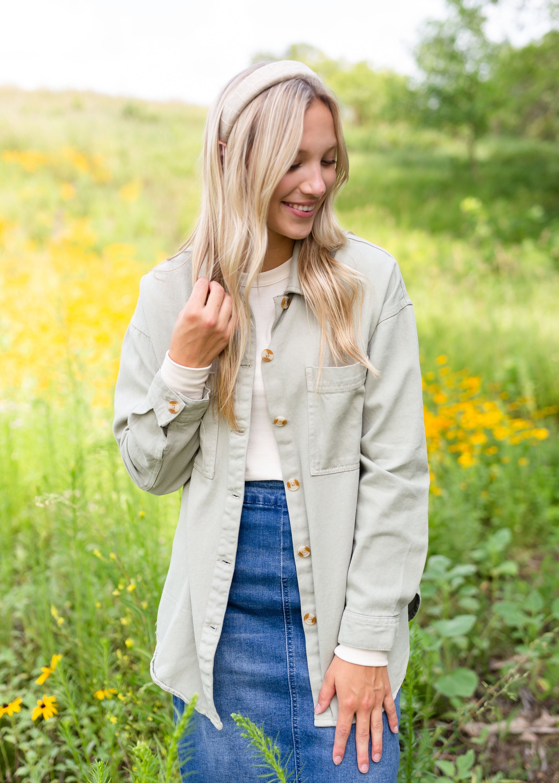 Oversized Button Up Jacket Tops Light Sage / S
