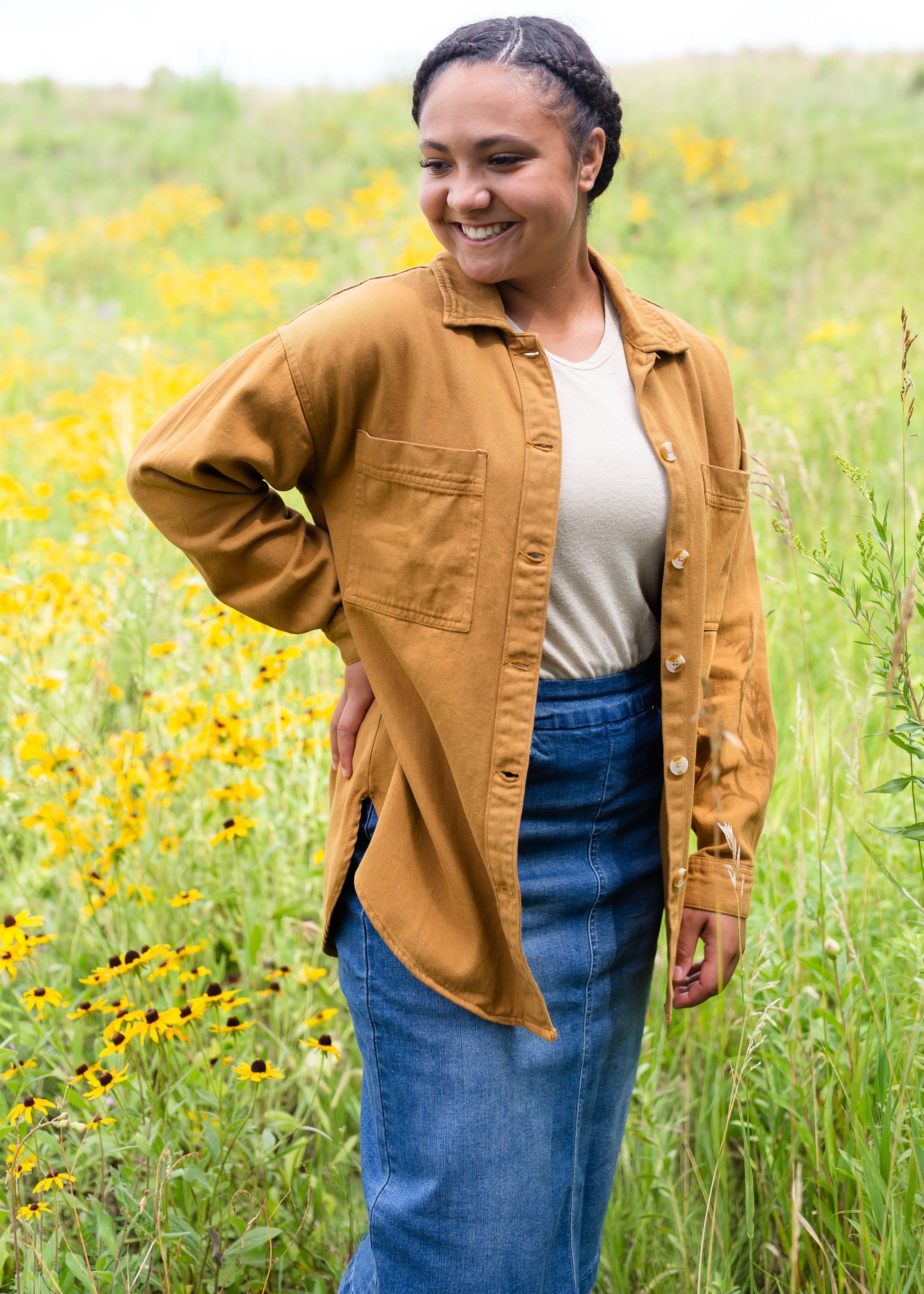 Oversized Button Up Jacket Tops Mustard / S