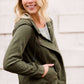 Modest women's olive hooded military oversized parka 