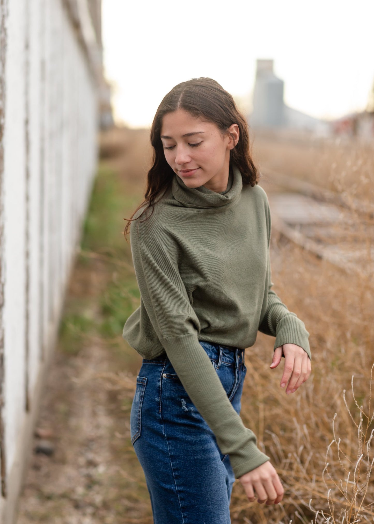 Oversized Turtleneck Sweater Ribbed Knit Top Tops Tea N Rose Green / S