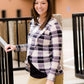 Women's modest black and taupe plaid raglan maternity shirt