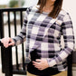 Women's modest black and taupe plaid raglan maternity shirt