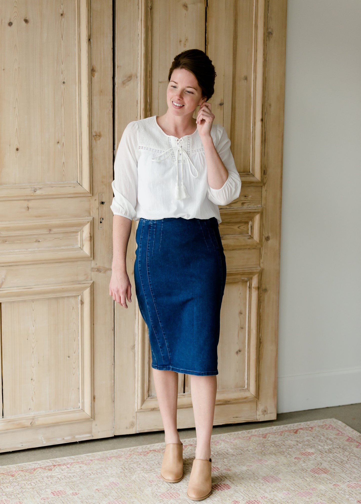 Panel Stitch Denim Jean Midi Skirt - FINAL SALE Skirts