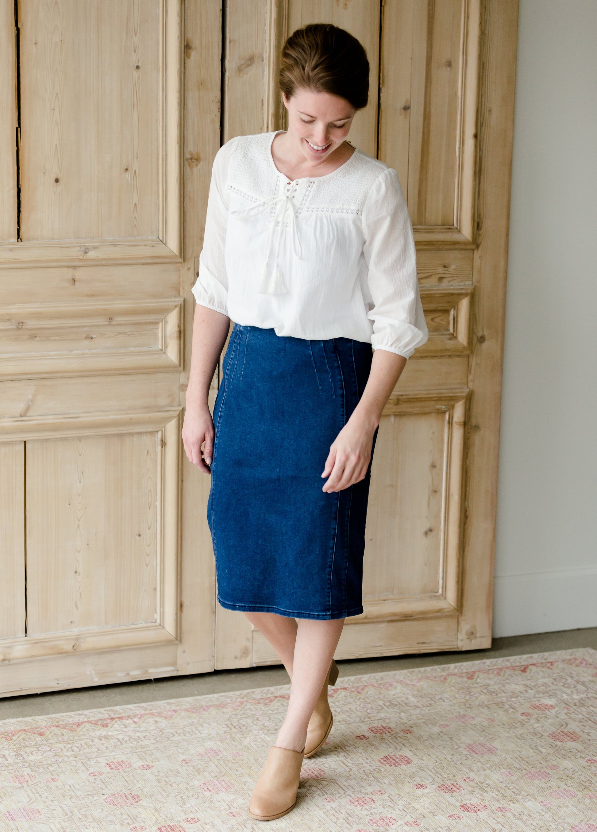 Panel Stitch Denim Jean Midi Skirt - FINAL SALE Skirts