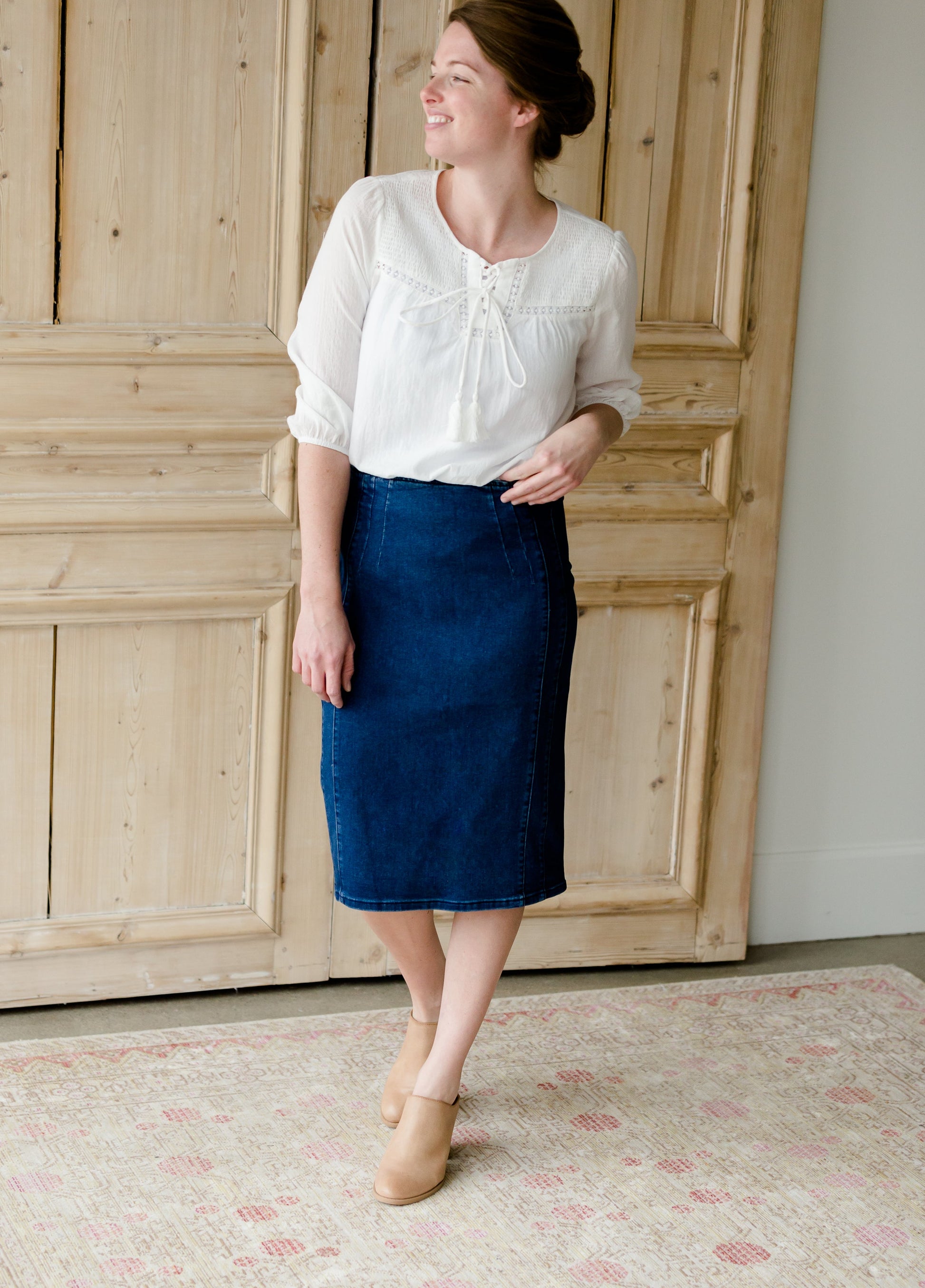 Panel Stitch Denim Jean Midi Skirt - FINAL SALE Skirts