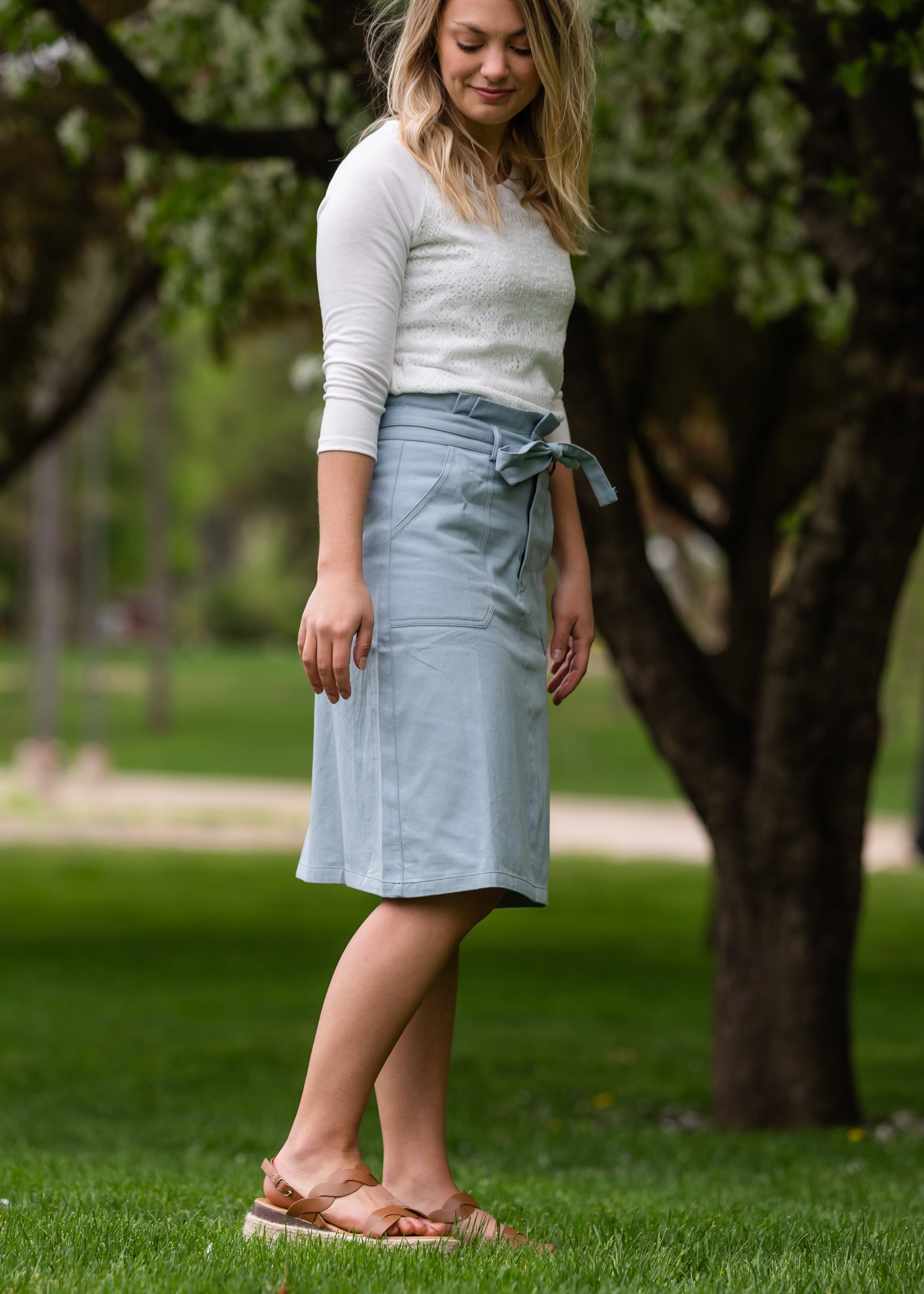 Paper Bag Tie Light Blue Midi Skirt - FINAL SALE Skirts