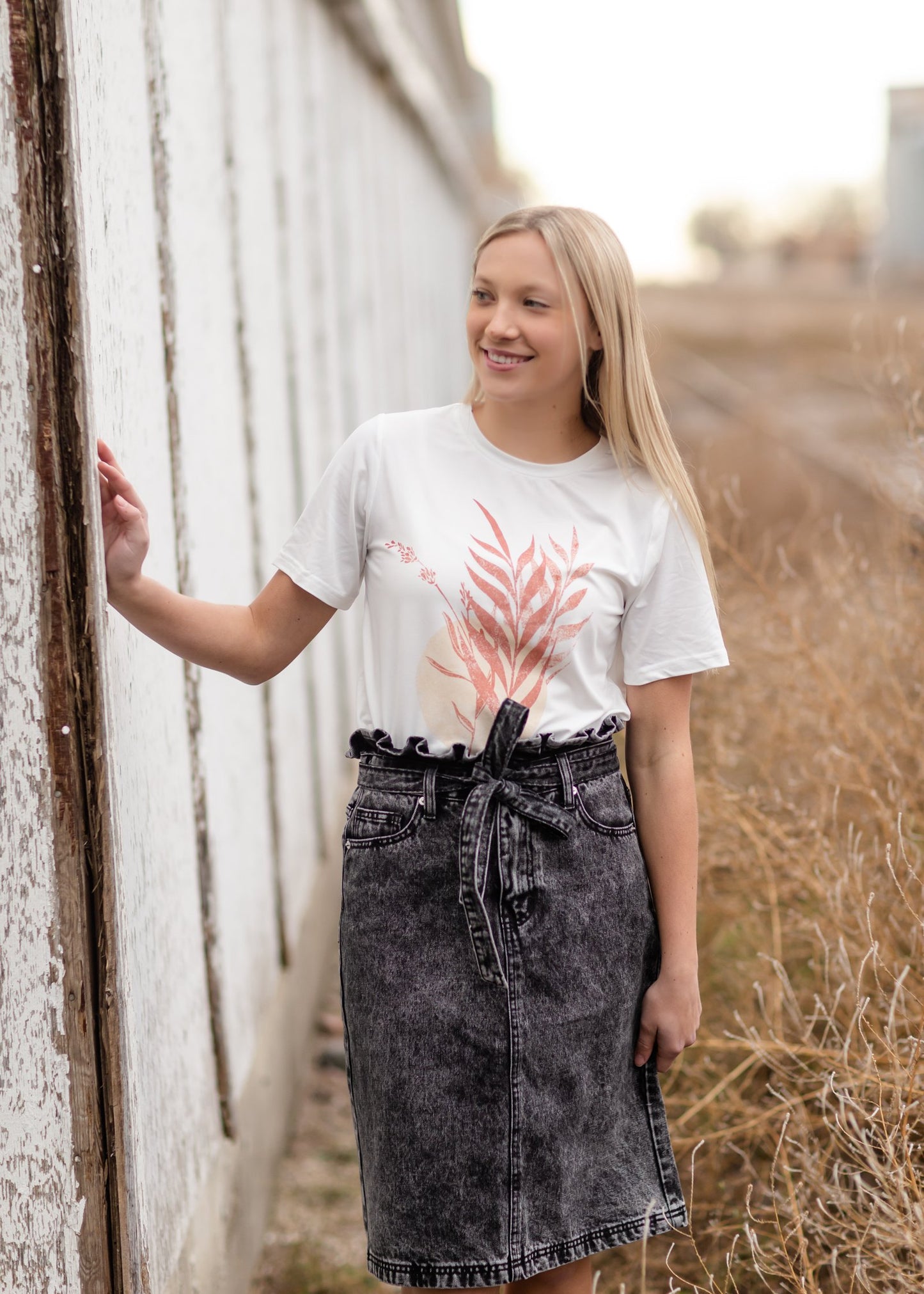 Paperbag Belted Acid Wash Denim Midi Skirt Skirts Tea N Rose