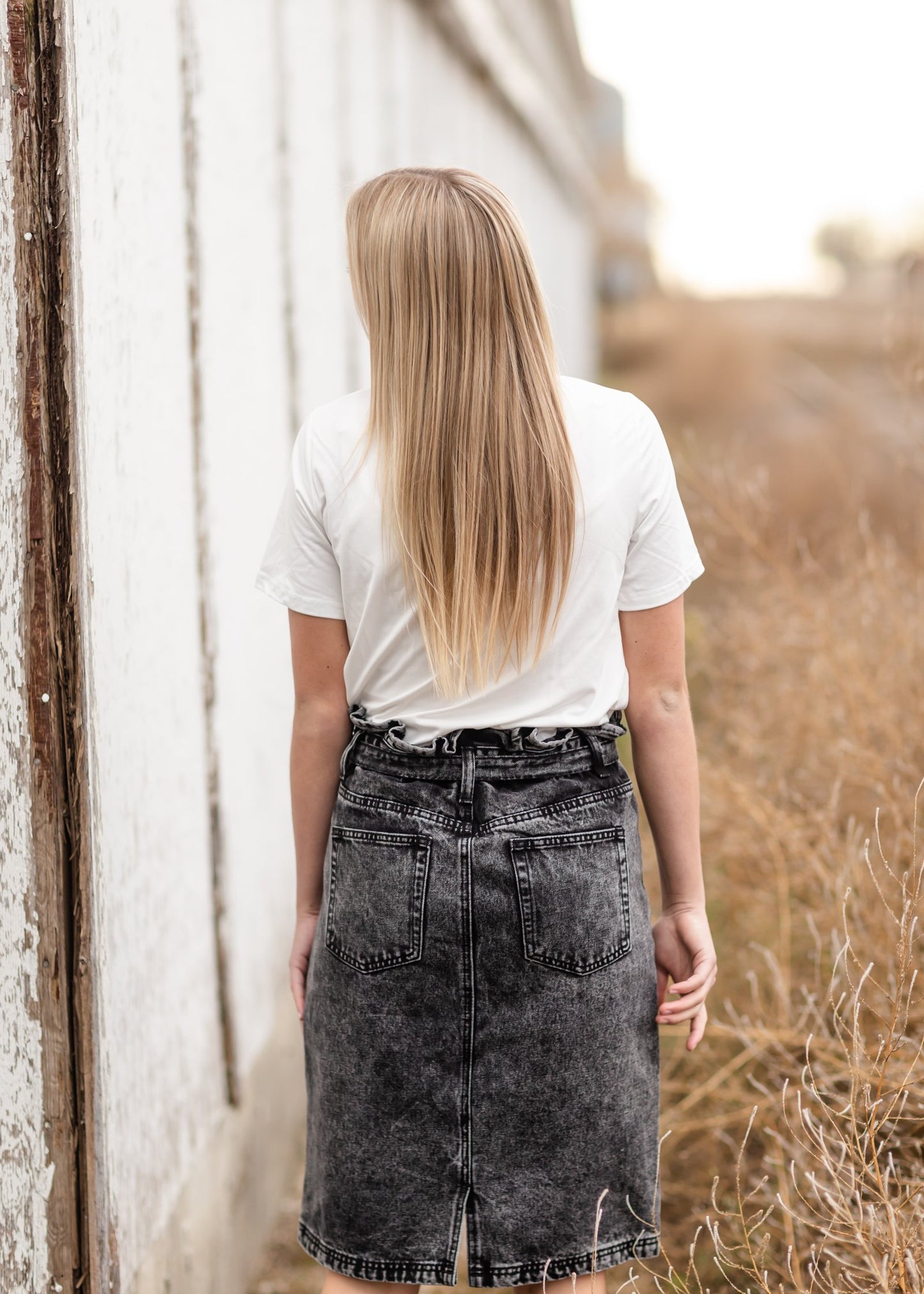 Paperbag Belted Acid Wash Denim Midi Skirt Skirts Tea N Rose