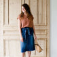 paper bag style dark denim skirt