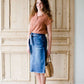paper bag style dark denim skirt