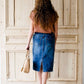paper bag style dark denim skirt