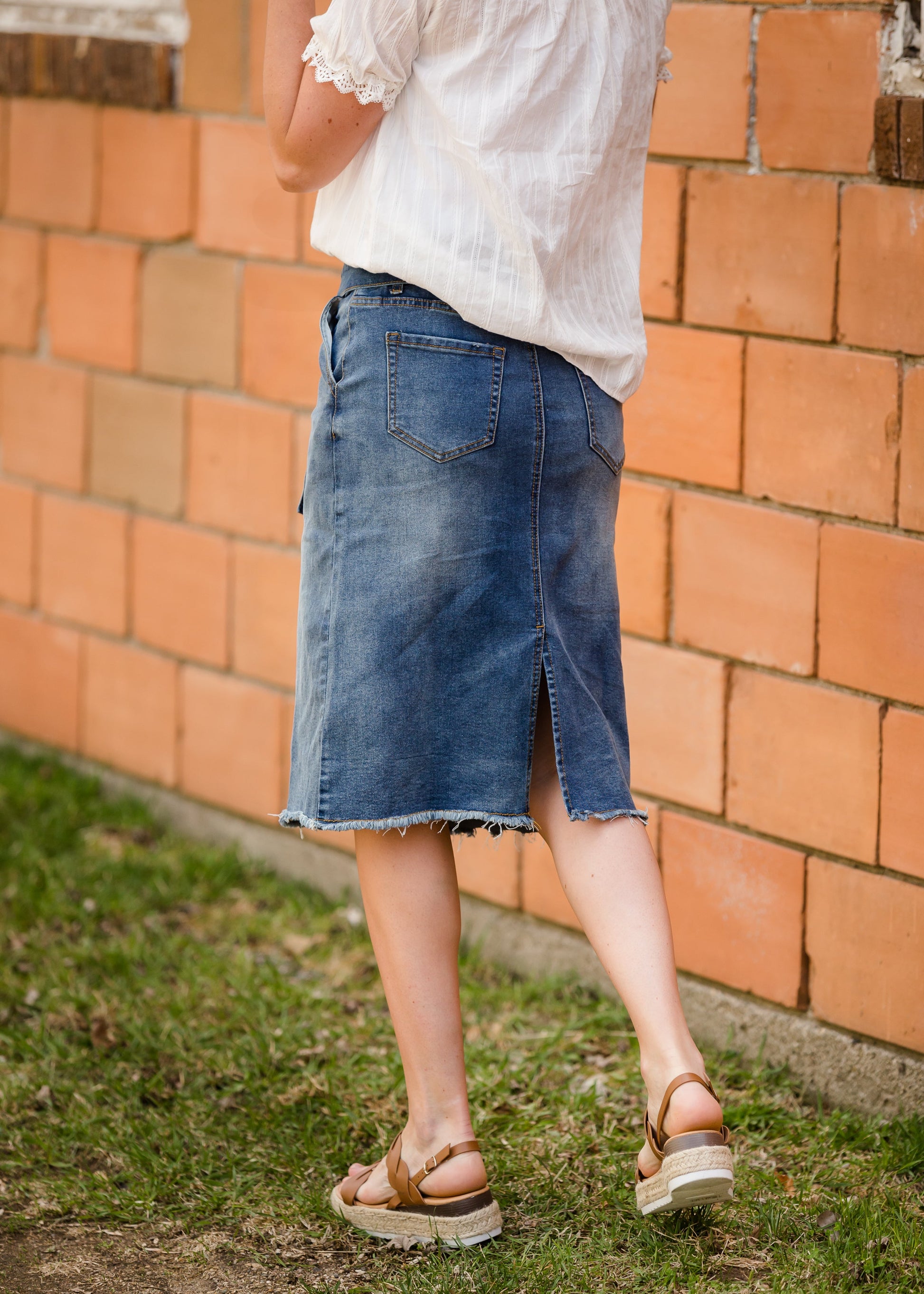 Paperbag Denim Tie Midi Skirt Skirts