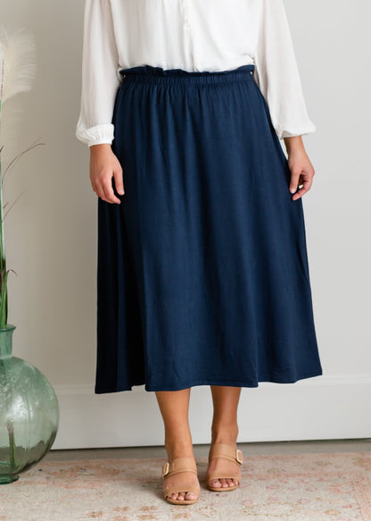 Paperbag Waist Midi Skirt With Pockets Skirts Zenana Navy / S