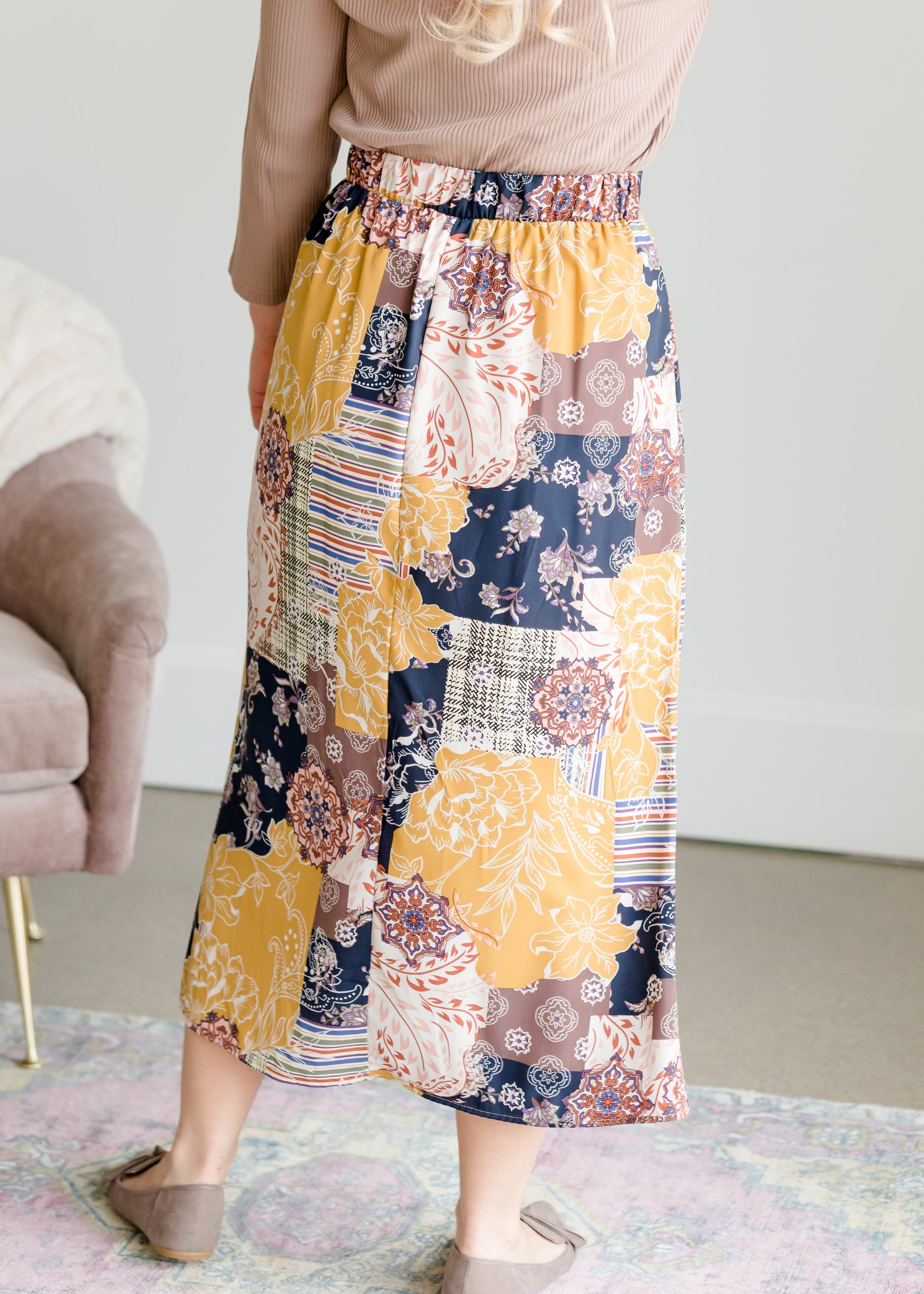 Patch Print Flowy Midi Skirt - FINAL SALE Skirts