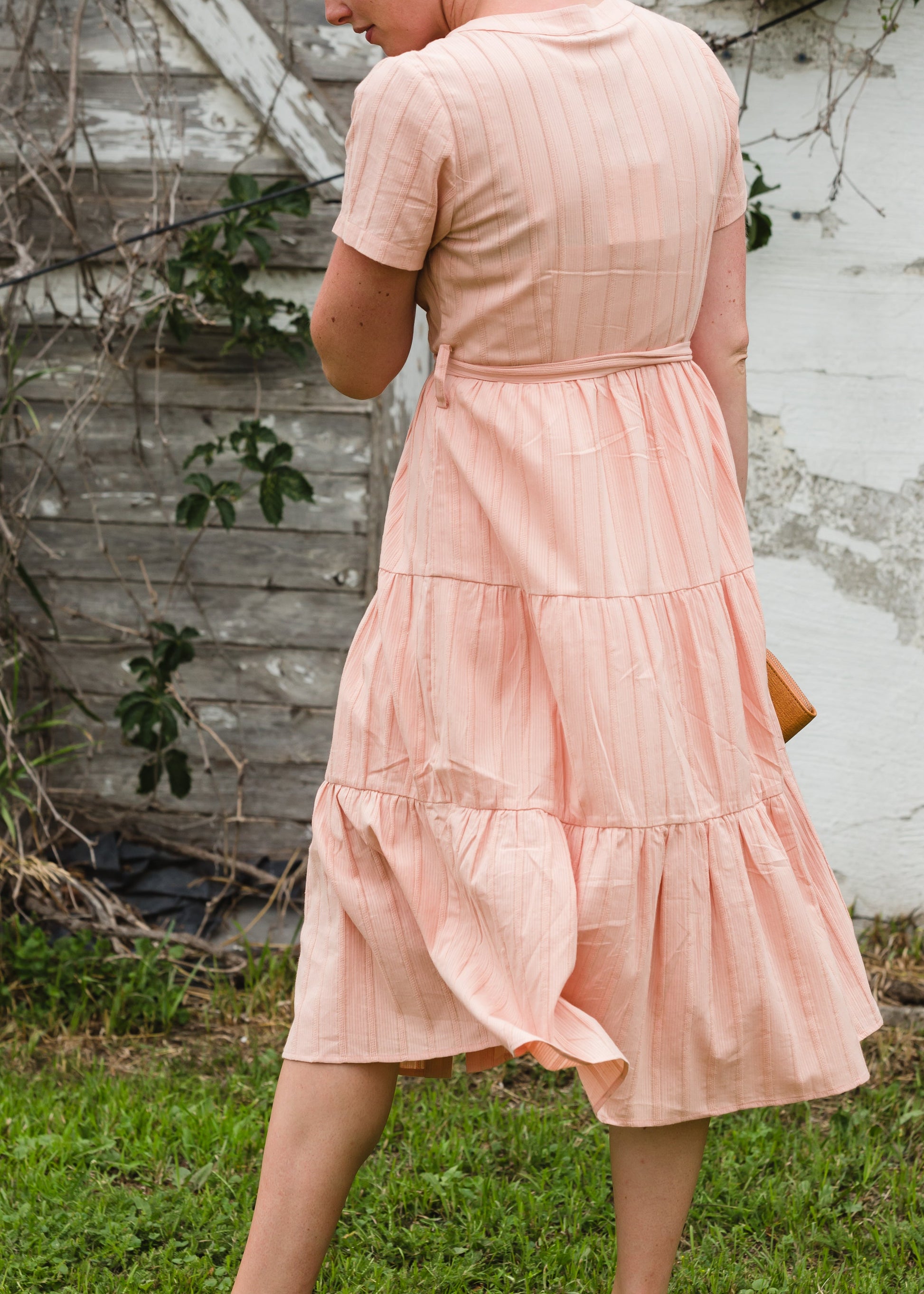 Peach Button Front V-Neck Midi Dress - FINAL SALE Dresses