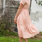 Peach Button Front V-Neck Midi Dress - FINAL SALE Dresses