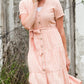 Peach Button Front V-Neck Midi Dress - FINAL SALE Dresses