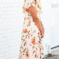 Peach Floral Tiered Midi Dress Dresses