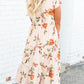 Peach Floral Tiered Midi Dress Dresses