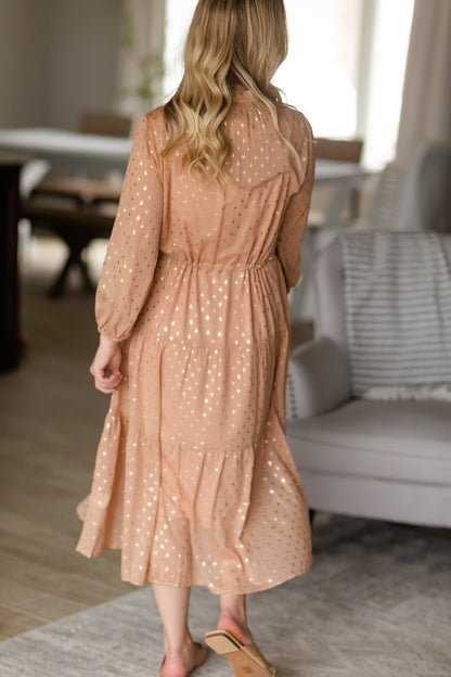 Peach Foil Printed Button Dress - FINAL SALE Dresses