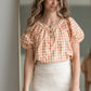 Peach Gingham Blouse Shirt Hayden