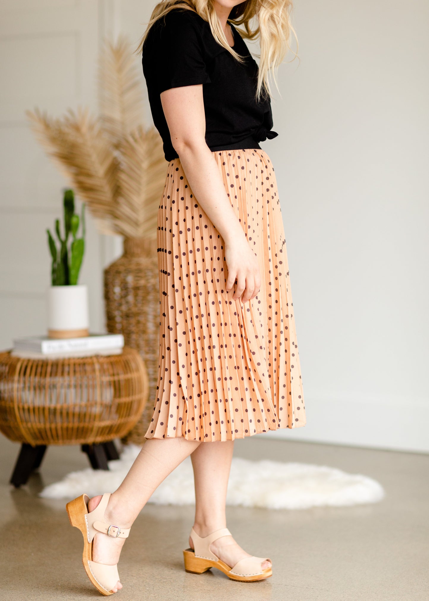 Peach Polka Dot Pleated Midi Skirt - FINAL SALE Skirts