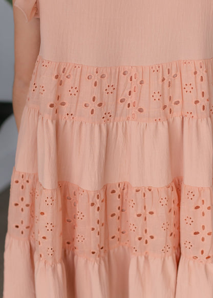 Peach Ruffle Sleeve Tiered Midi Dress Dresses Hailey & Co