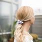 blue and white pinstripe bow scrunchie