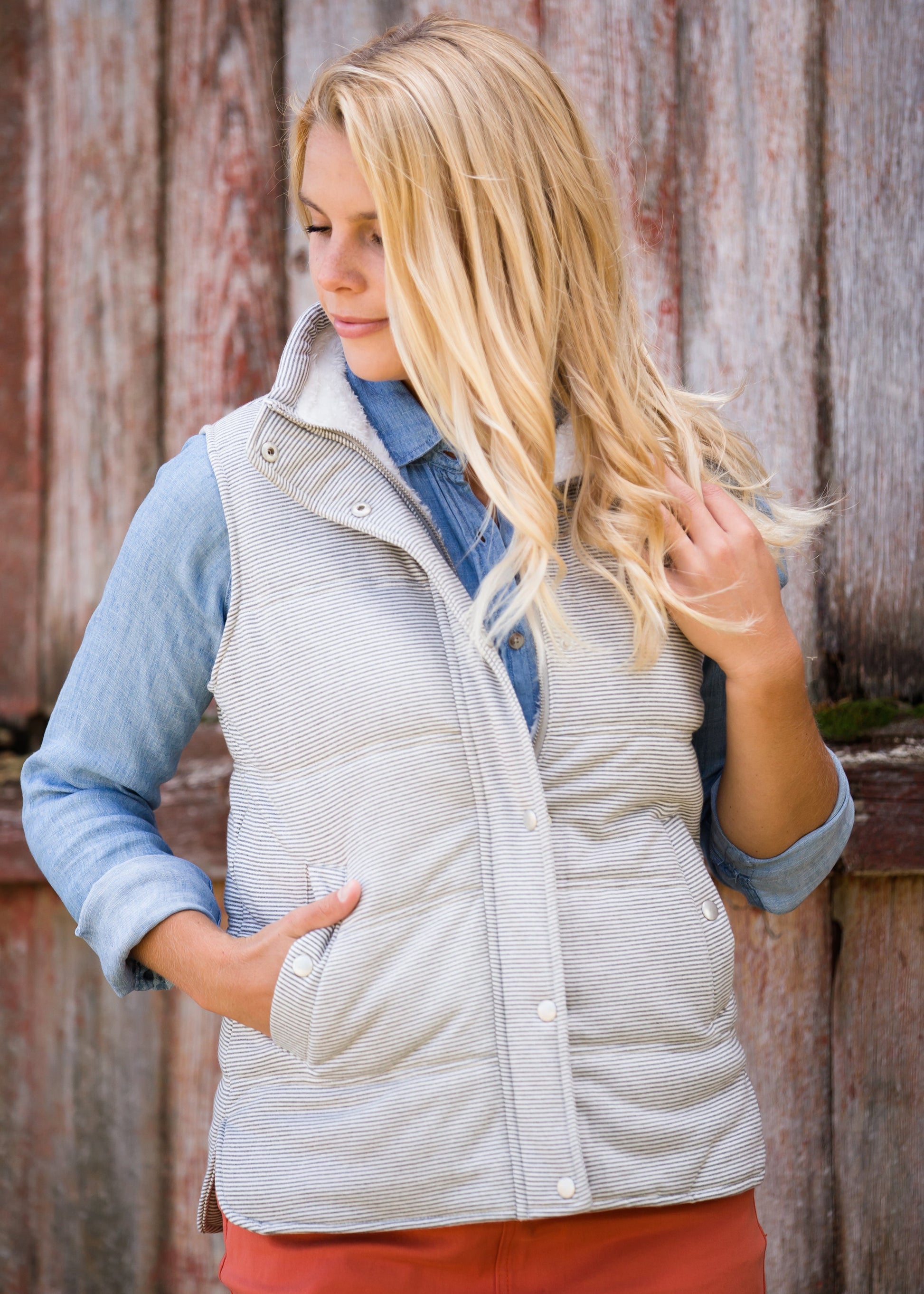 Pin Striped Sherpa Lined Vest