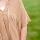 Pin-Tuck Textured Linen Tassel Half Sleeve Top Tops VOY