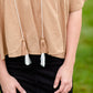 Pin-Tuck Textured Linen Tassel Half Sleeve Top Tops VOY