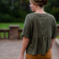 Pin-Tuck Textured Linen Tassel Half Sleeve Top Tops VOY