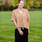 Pin-Tuck Textured Linen Tassel Half Sleeve Top Tops VOY