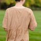 Pin-Tuck Textured Linen Tassel Half Sleeve Top Tops VOY