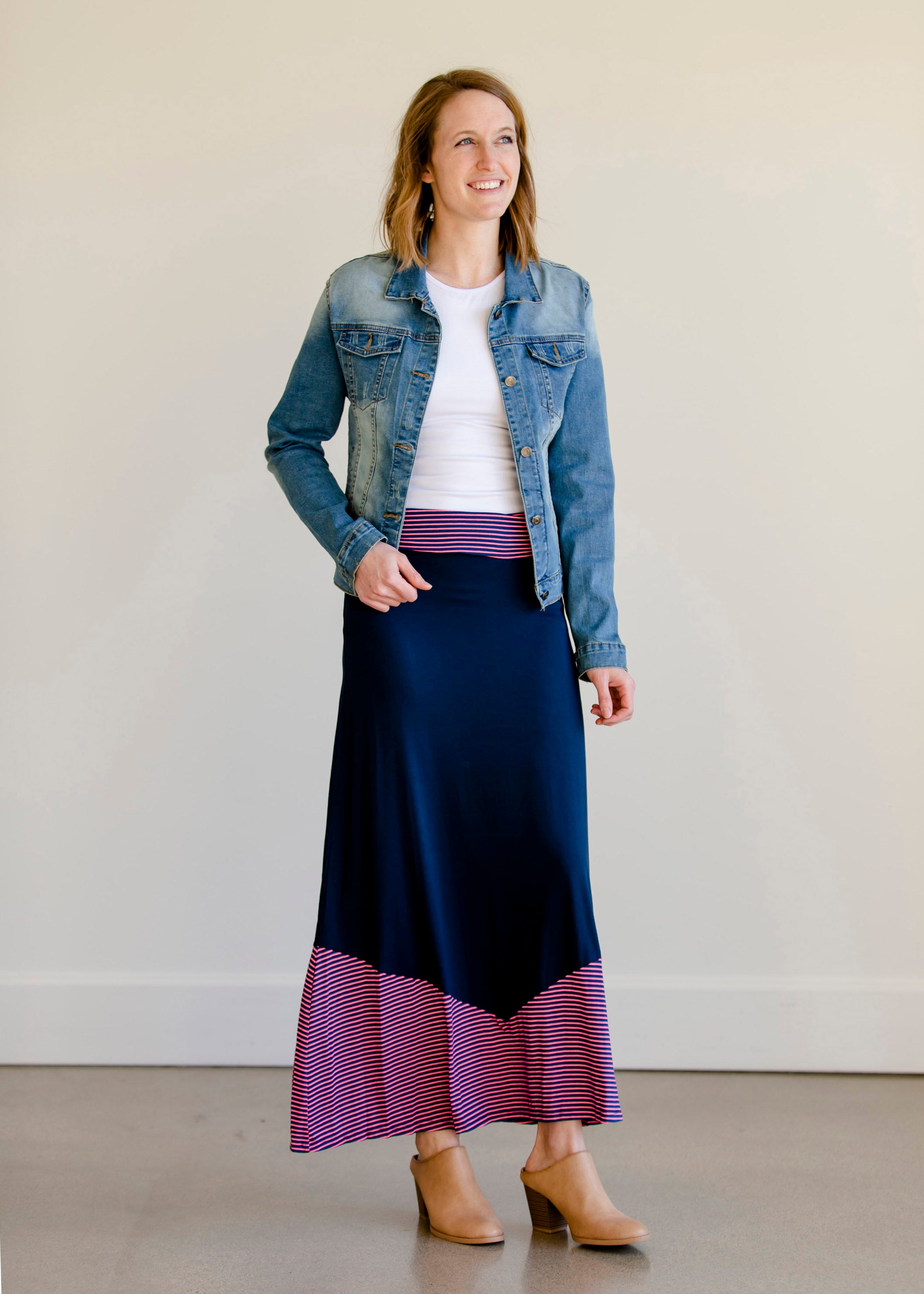 Pink and Navy Colorblock Maxi Skirt FINAL SALE Inherit Co