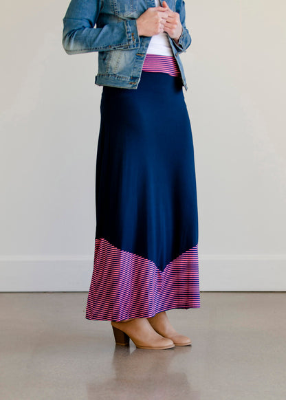 Pink and Navy Colorblock Maxi Skirt - FINAL SALE Skirts