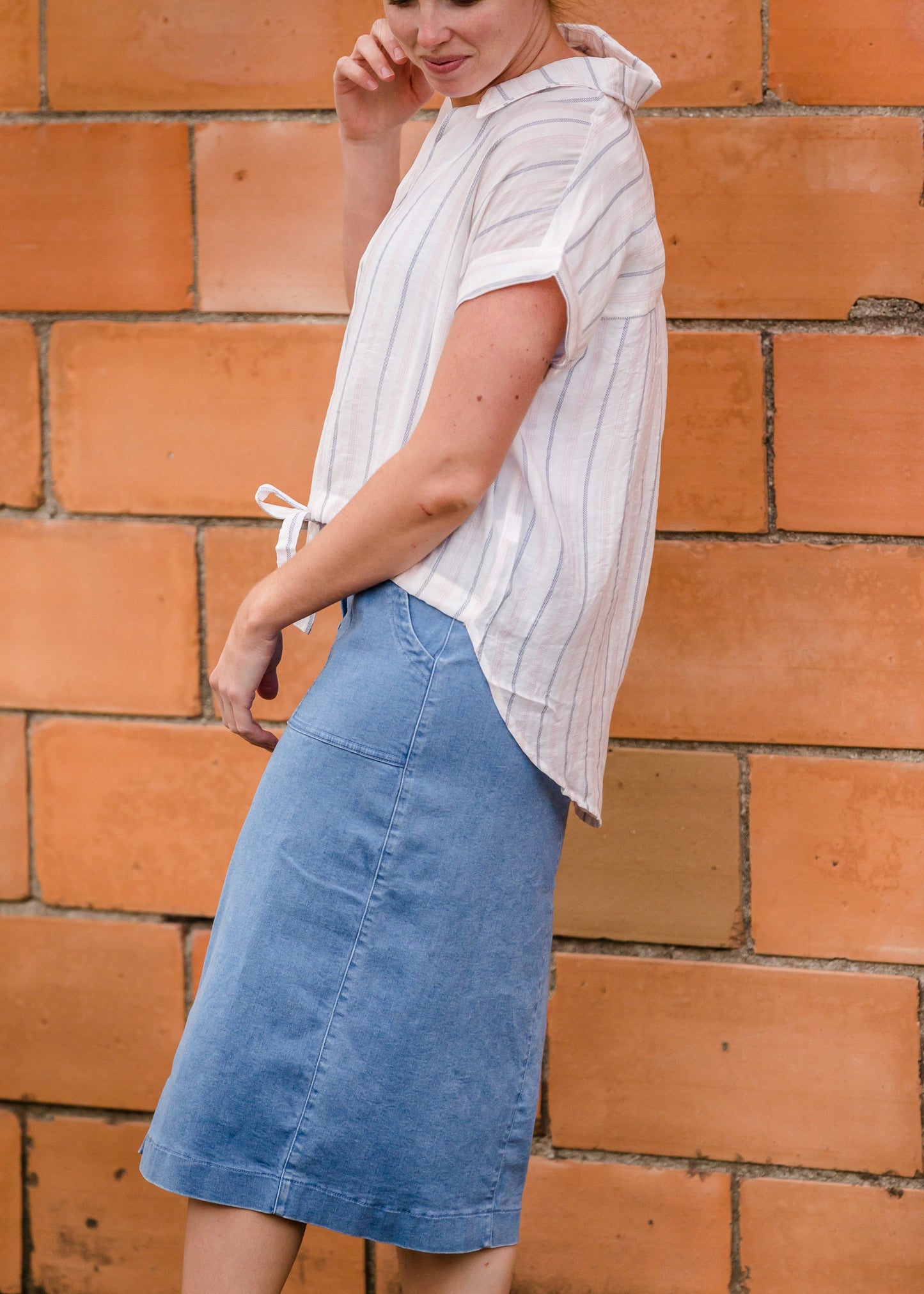 Pink and Navy Striped Button Up Top - FINAL SALE Tops