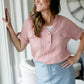Pink Button Front Cotton Blouse - FINAL SALE Tops